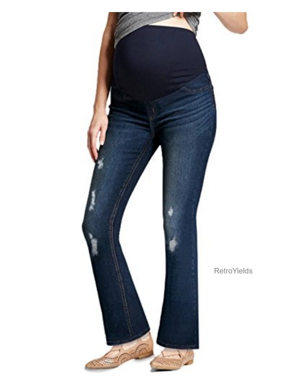 Maternity Stretch Bootcut Jeans Over Bump Band Five Pocket